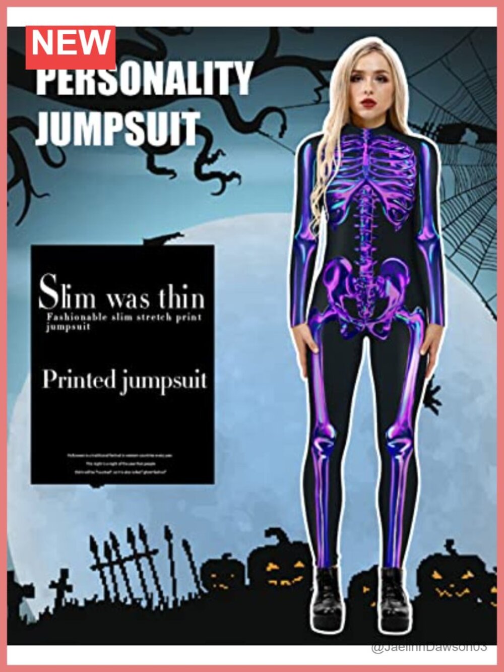 Skeleton Jumpsuit Halloween Costume Long Sleeve Catsuit 3D Print Skull Bodysuit - Picture 4 of 4